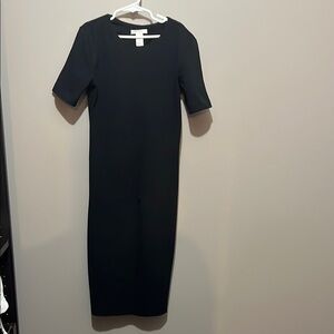 (2 for $25) H&M Black Sheath Midi Dress with Crew Neck and 8” Sleeve